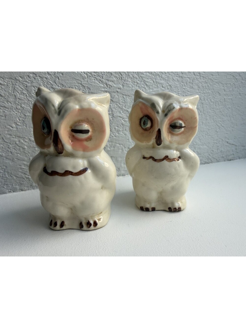 Pair Of Shawnee Pottery Winking Owl Salt & Pepper Shakers VTG 50's 3" tall